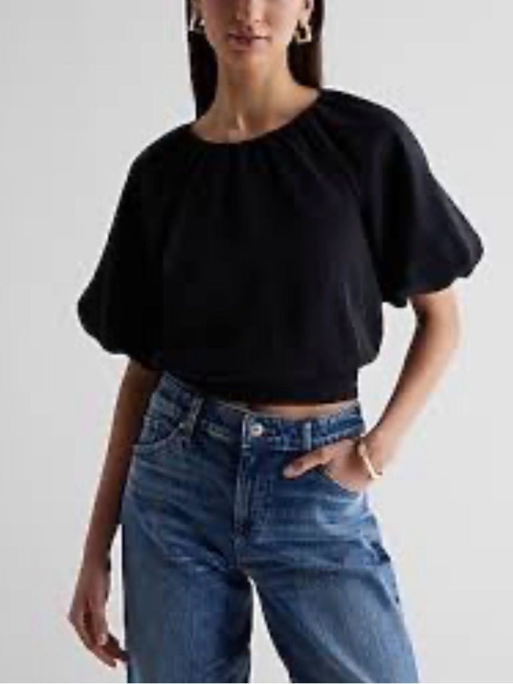 NWT Express Black w. Slight Simmer Puff Sleeve Crop Top Size S